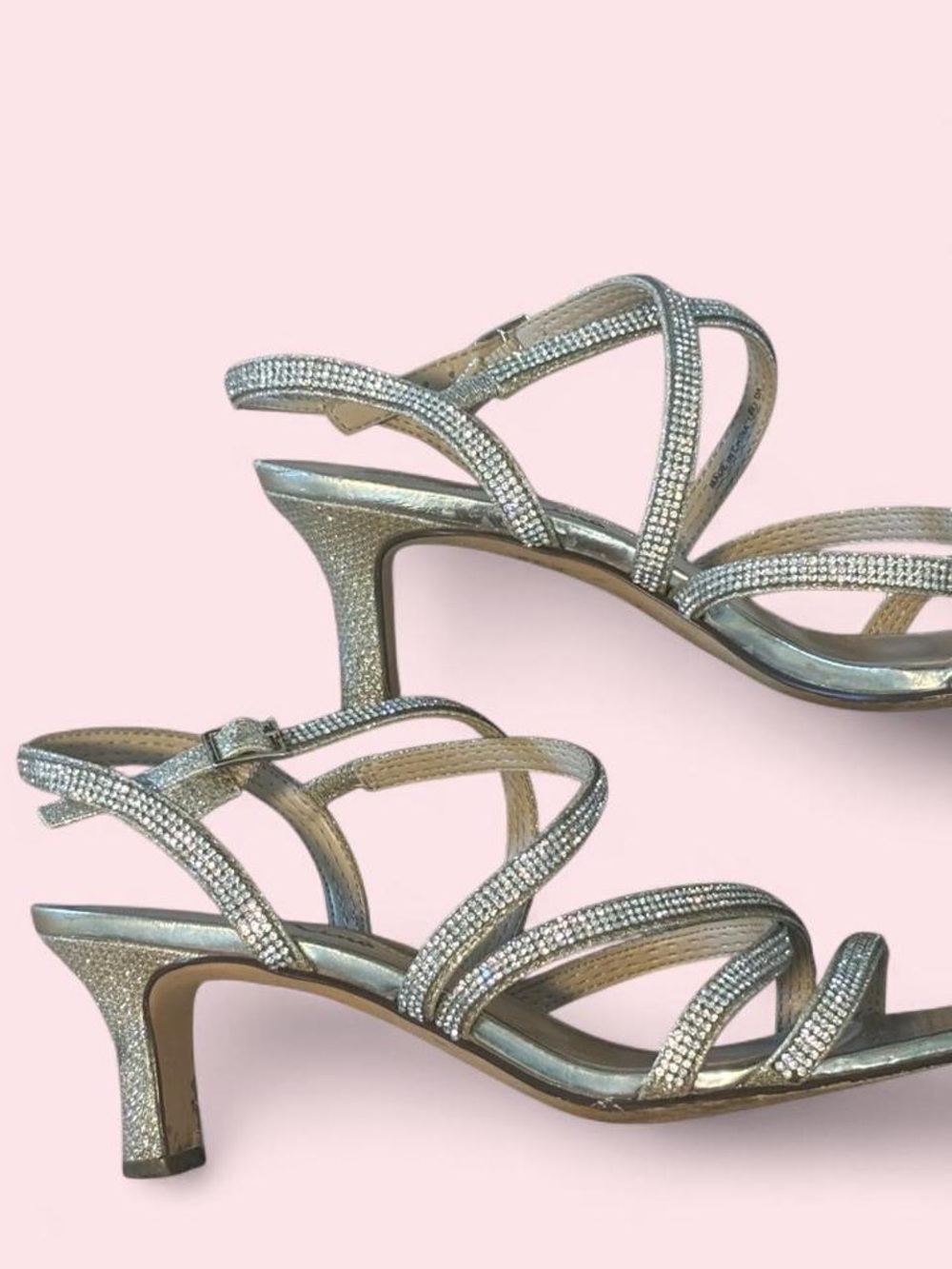 Nina Silver Crystal Strappy Kitten Heel Sandals
